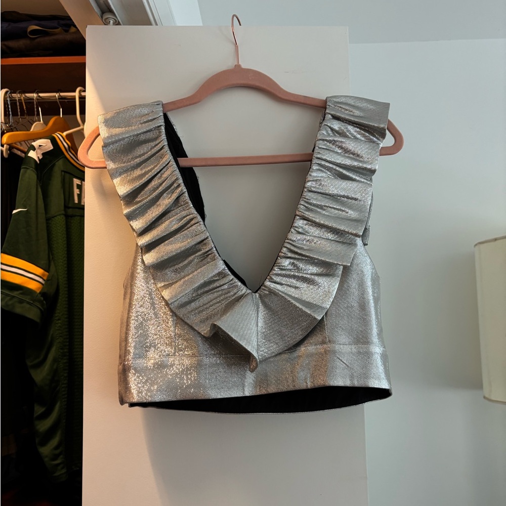 Silver Ruffled Women's Top